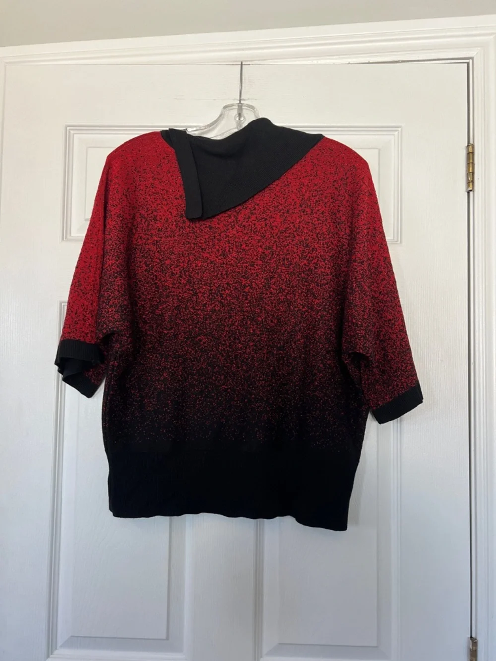 Sold -  Red to Black Gradient Turtleneck Sweater with Pearl Buttons - Picture 4 of 4